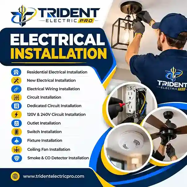 Electrical installation graphic showing an electrician installing a light fixture